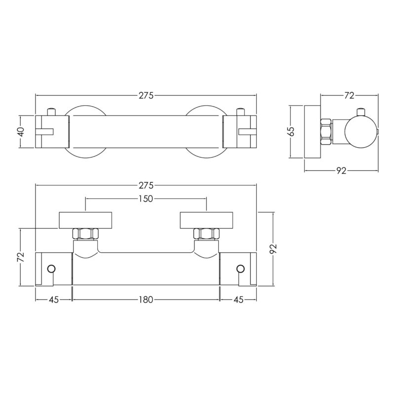 Nuie Arvan Chrome Thermostatic Bar Shower Valve