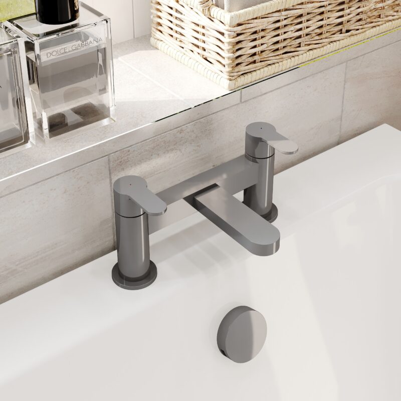 Nuie Arvan Deck Mounted Brushed Pewter Bath Filler