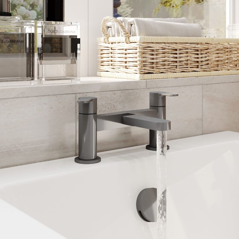 Nuie Arvan Deck Mounted Brushed Pewter Bath Filler