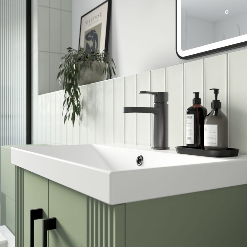 Nuie Arvan Brushed Pewter Mono Basin Mixer with Push Button Waste
