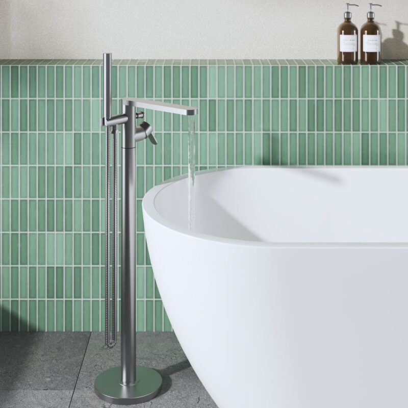 Nuie Arvan Brushed Pewter Freestanding Bath Shower Mixer