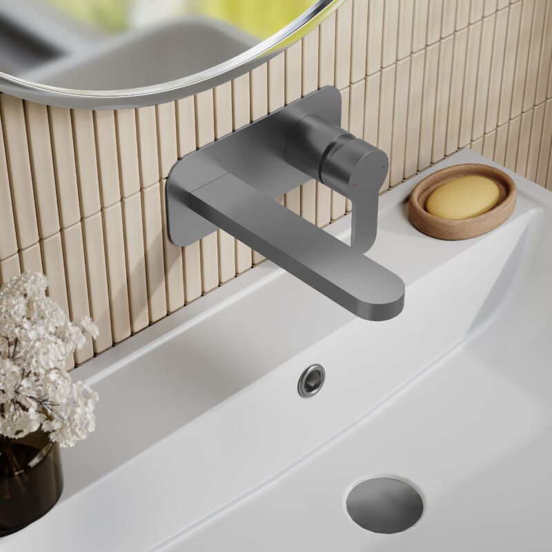 Nuie Arvan Brushed Pewter 2 Hole Wall Basin Mixer