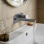 Nuie Arvan Brushed Pewter 2 Hole Wall Basin Mixer