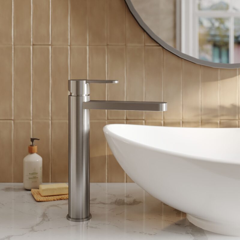 Nuie Arvan Brushed Pewter High Rise Mono Basin Mixer