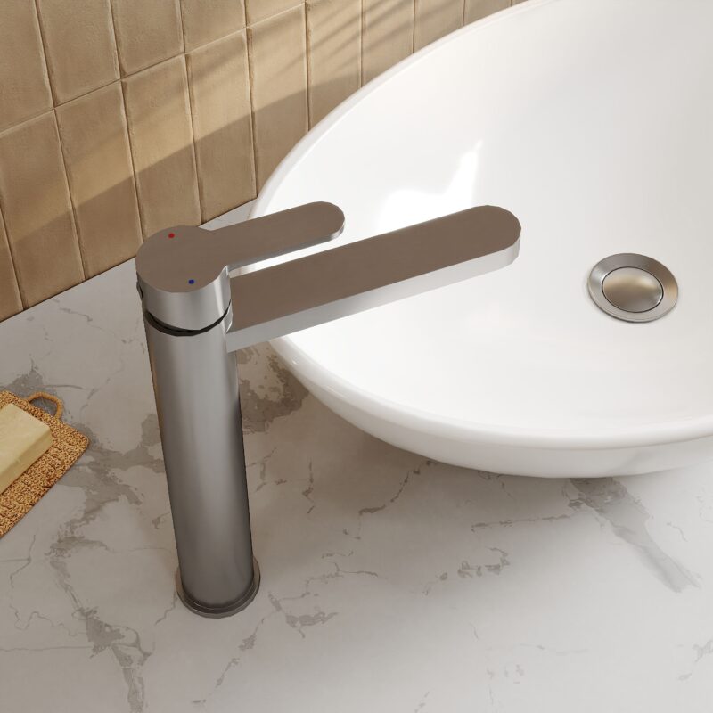 Nuie Arvan Brushed Pewter High Rise Mono Basin Mixer