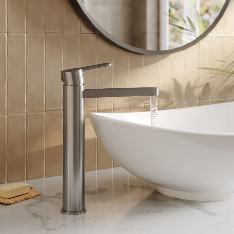 Nuie Arvan Brushed Pewter High Rise Mono Basin Mixer