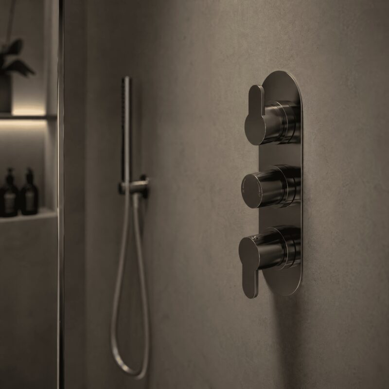 Nuie Arvan Brushed Pewter Triple Thermostatic Shower Valve