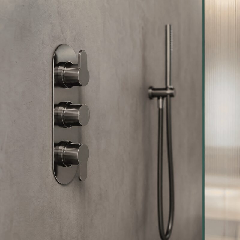 Nuie Arvan Brushed Pewter Triple Thermostatic Shower Valve