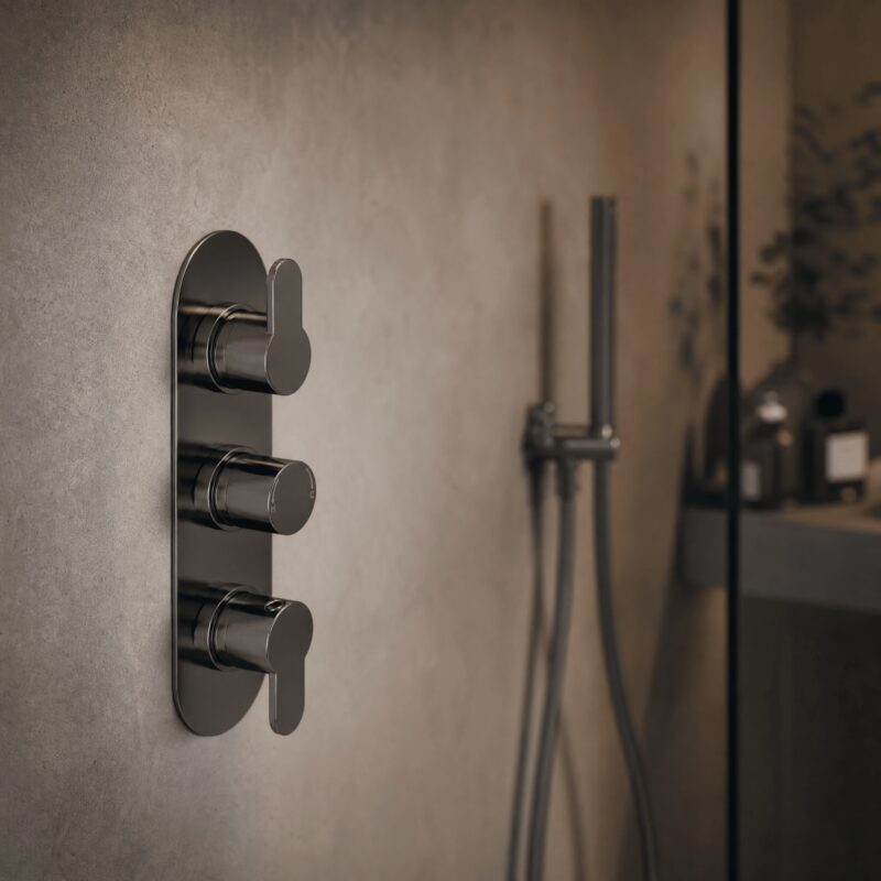 Nuie Arvan Brushed Pewter Triple Thermostatic Shower Valve with Diverter