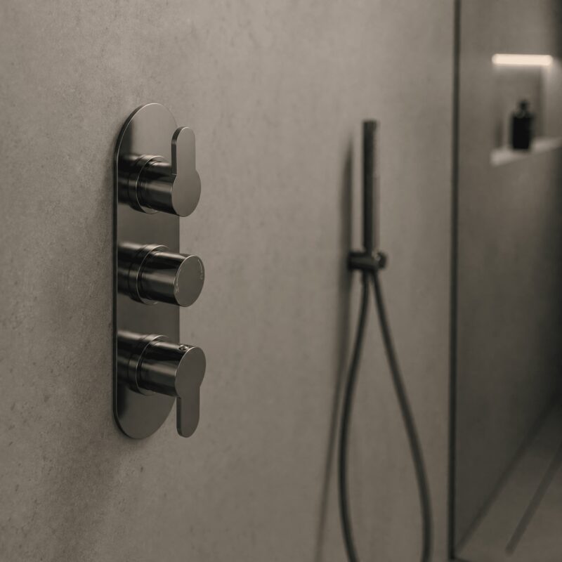 Nuie Arvan Brushed Pewter Triple Thermostatic Shower Valve with Diverter