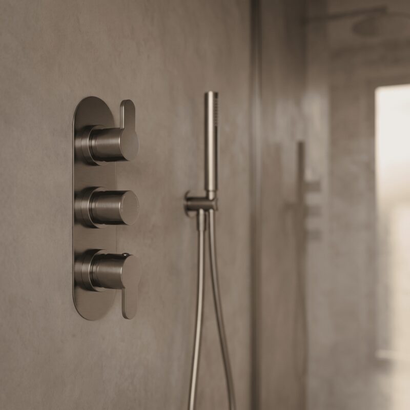Nuie Arvan Brushed Pewter Triple Thermostatic Shower Valve with Diverter
