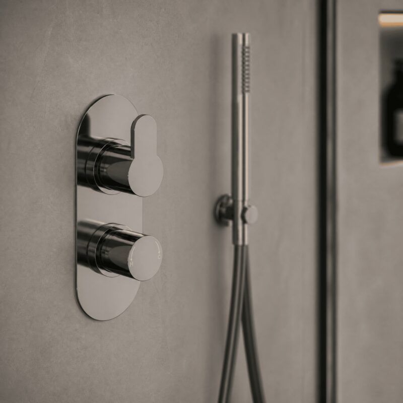 Nuie Brushed Pewter Twin Thermostatic Shower Valve