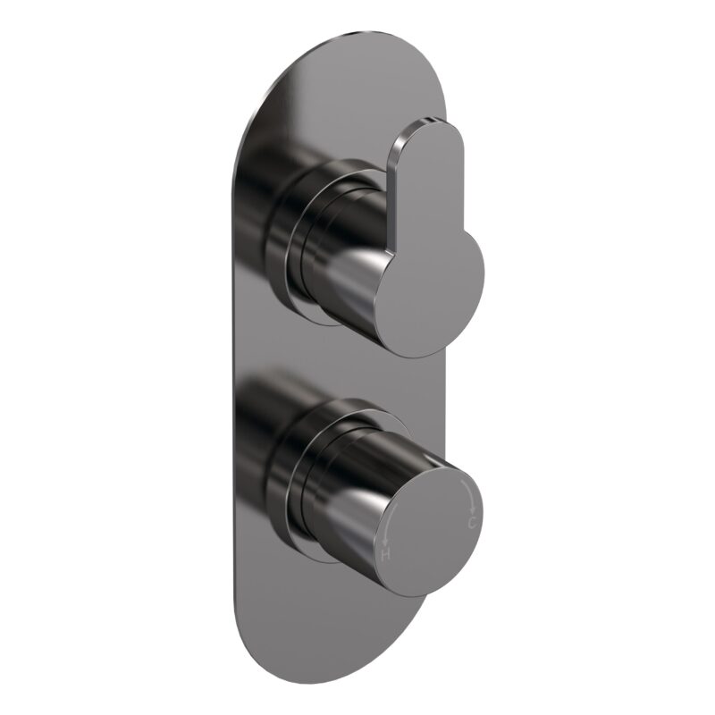 Nuie Arvan Brushed Pewter Twin Thermostatic Shower Valve with Diverter Nuie Arvan Brushed Pewter Twin Thermostatic Shower Valve with Diverter
