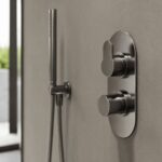 Nuie Arvan Brushed Pewter Twin Thermostatic Shower Valve with Diverter