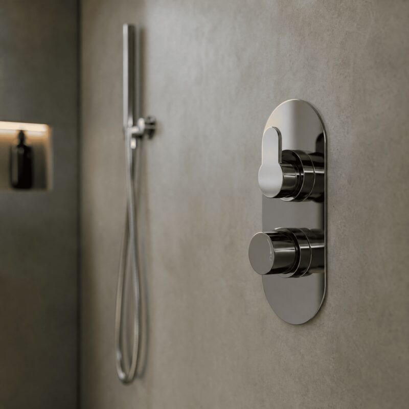 Nuie Arvan Brushed Pewter Twin Thermostatic Shower Valve with Diverter