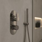 Nuie Arvan Brushed Pewter Concealed Thermostatic Twin 3-Way Shower Valve