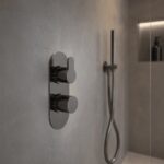 Nuie Arvan Brushed Pewter Concealed Thermostatic Twin 3-Way Shower Valve