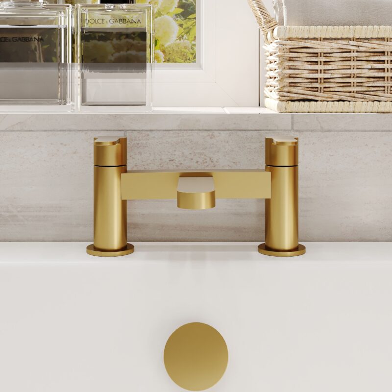 Nuie Arvan Brushed Brass Deck Mounted Bath Filler