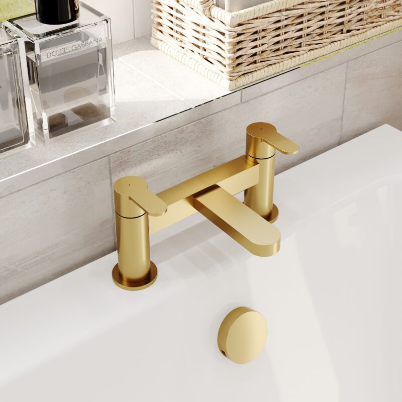 Nuie Arvan Brushed Brass Deck Mounted Bath Filler