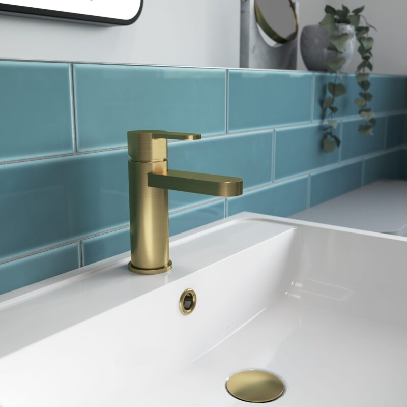 Nuie Arvan Brushed Brass Mono Basin Mixer with Push Button Waste