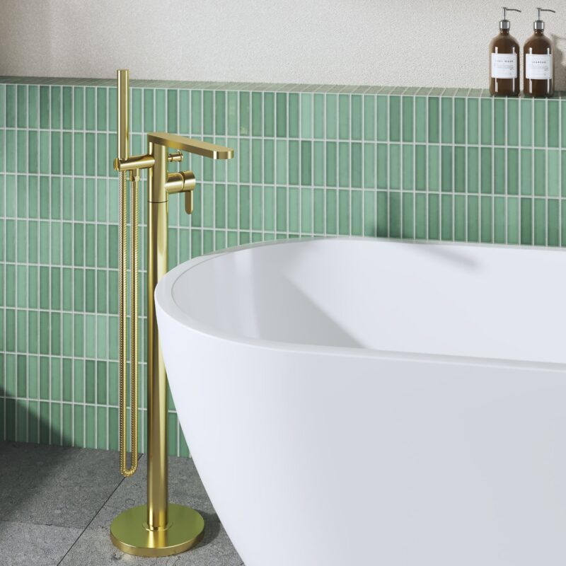 Nuie Arvan Brushed Brass Freestanding Bath Shower Mixer