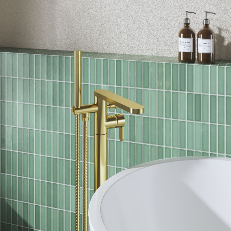 Nuie Arvan Brushed Brass Freestanding Bath Shower Mixer
