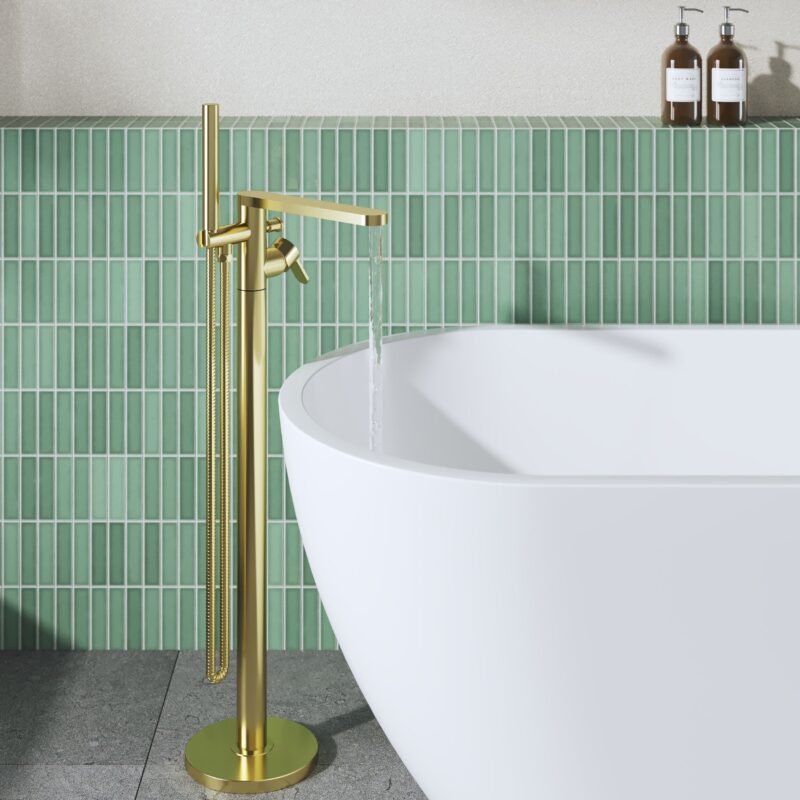 Nuie Arvan Brushed Brass Freestanding Bath Shower Mixer