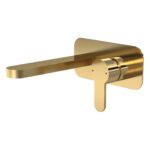 Nuie Arvan Brushed Brass Wall Mounted 2 Hole Basin Mixer with Plate