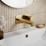 Nuie Arvan Brushed Brass Wall Mounted 2 Hole Basin Mixer with Plate