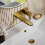Nuie Arvan Brushed Brass Wall Mounted 2 Hole Basin Mixer with Plate