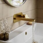 Nuie Arvan Brushed Brass Wall Mounted 2 Hole Basin Mixer with Plate