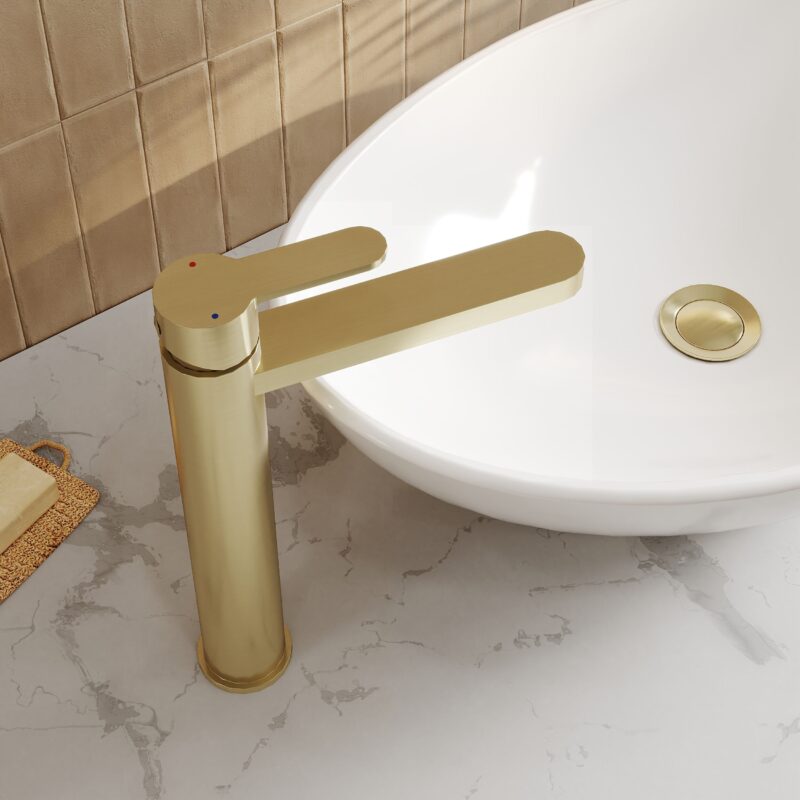 Nuie Arvan Brushed Brass High Rise Mono Basin Mixer