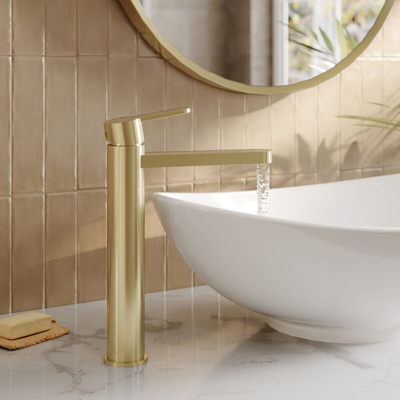 Nuie Arvan Brushed Brass High Rise Mono Basin Mixer