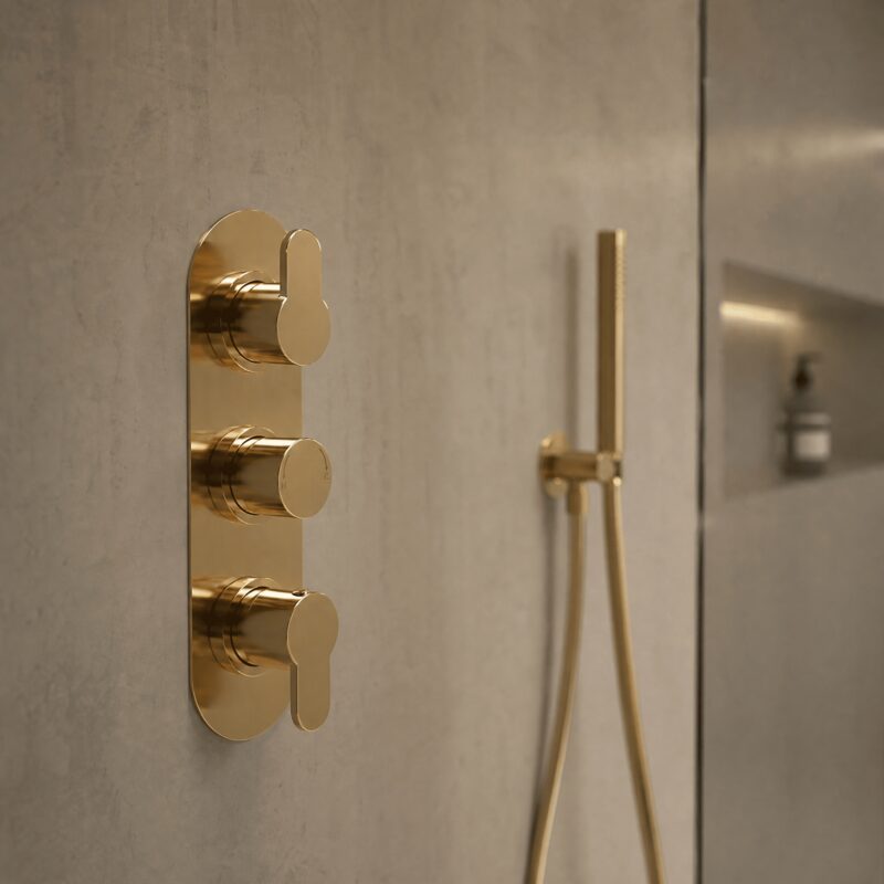 Nuie Arvan Brushed Brass Triple Thermostatic Shower Valve