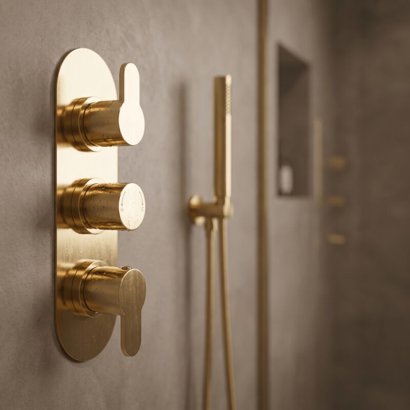 Nuie Arvan Brushed Brass Triple Thermostatic Shower Valve