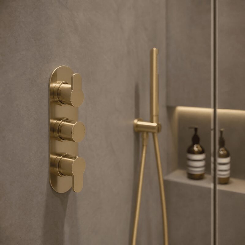 Nuie Arvan Brushed Brass Triple Thermostatic Shower Valve with Diverter