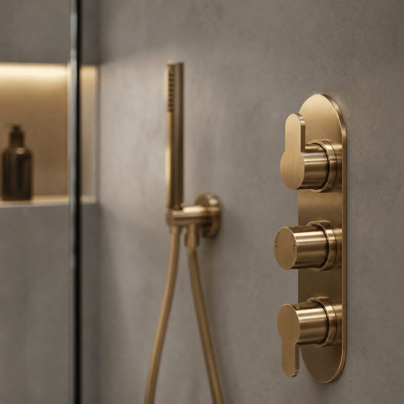 Nuie Arvan Brushed Brass Triple Thermostatic Shower Valve with Diverter