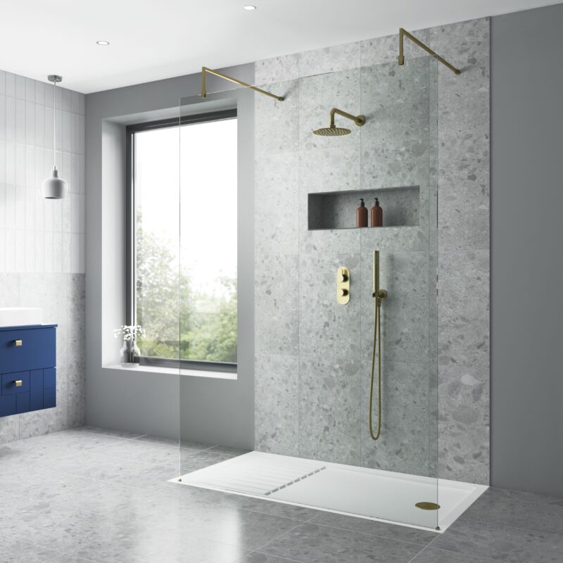 Nuie Arvan Brushed Brass Twin Thermostatic Shower Valve with Diverter