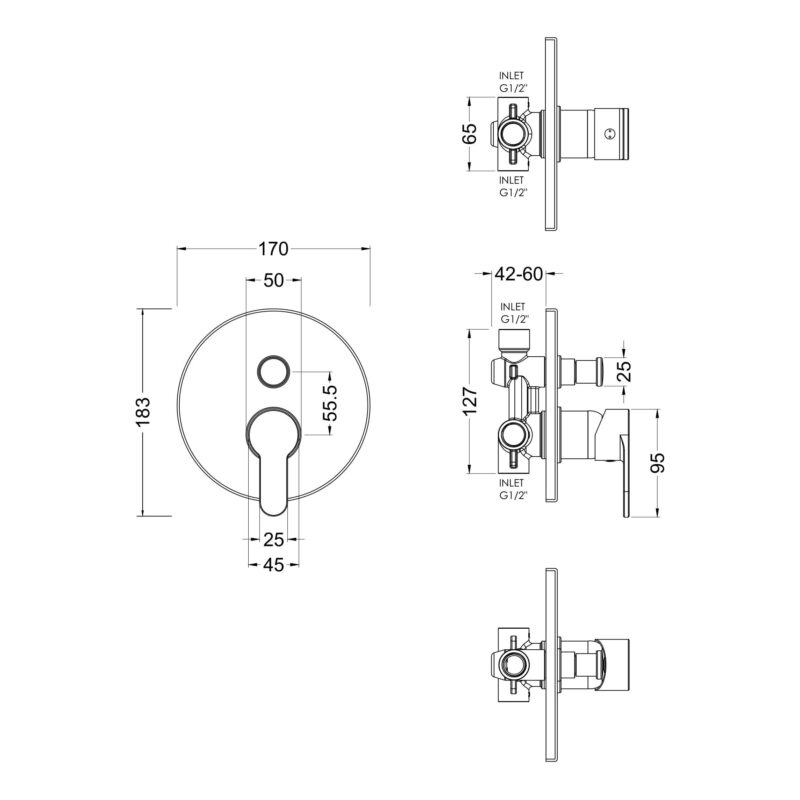 Nuie Arvan Chrome Manual Single Lever Shower Valve with Diverter