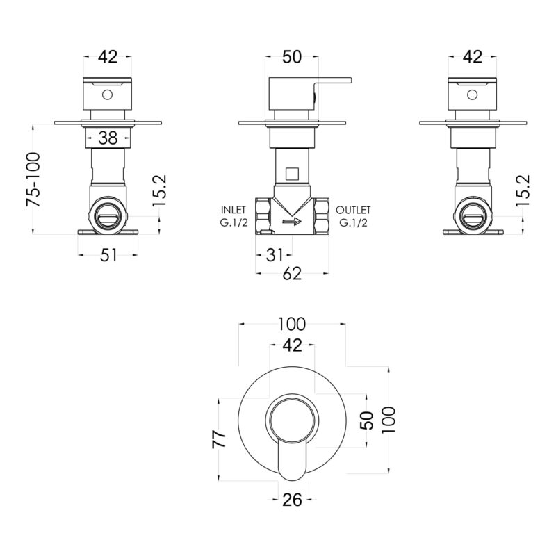 Nuie Arvan Chrome Concealed Stop Tap
