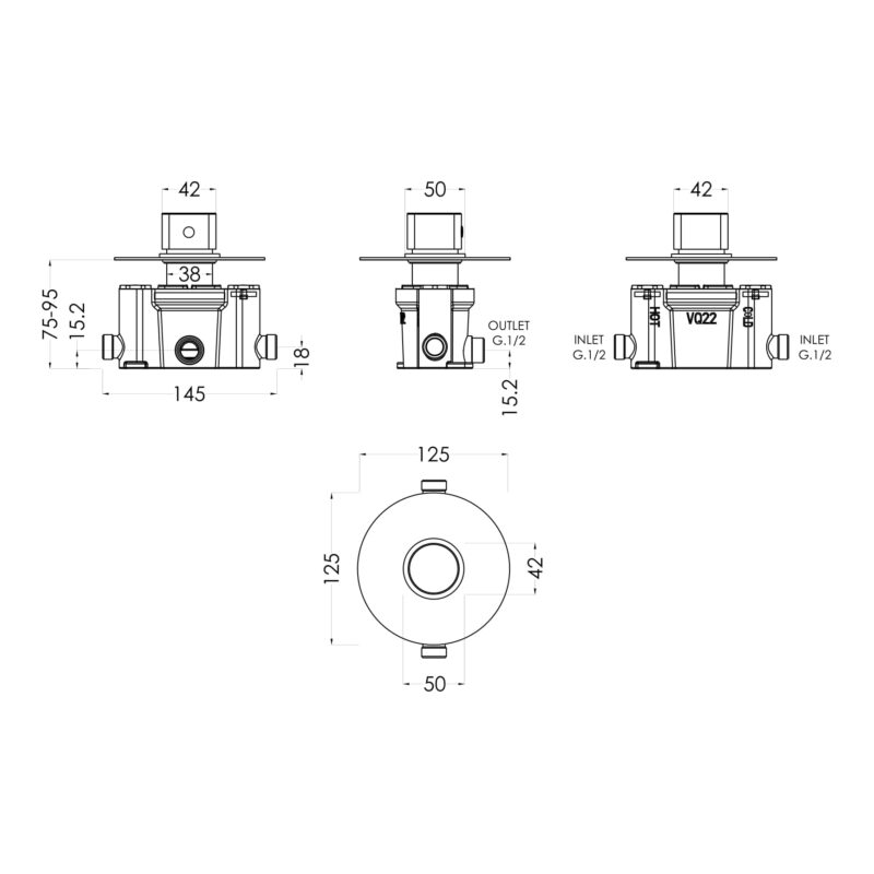 Nuie Arvan Chrome Thermostatic Temperature Control Valve