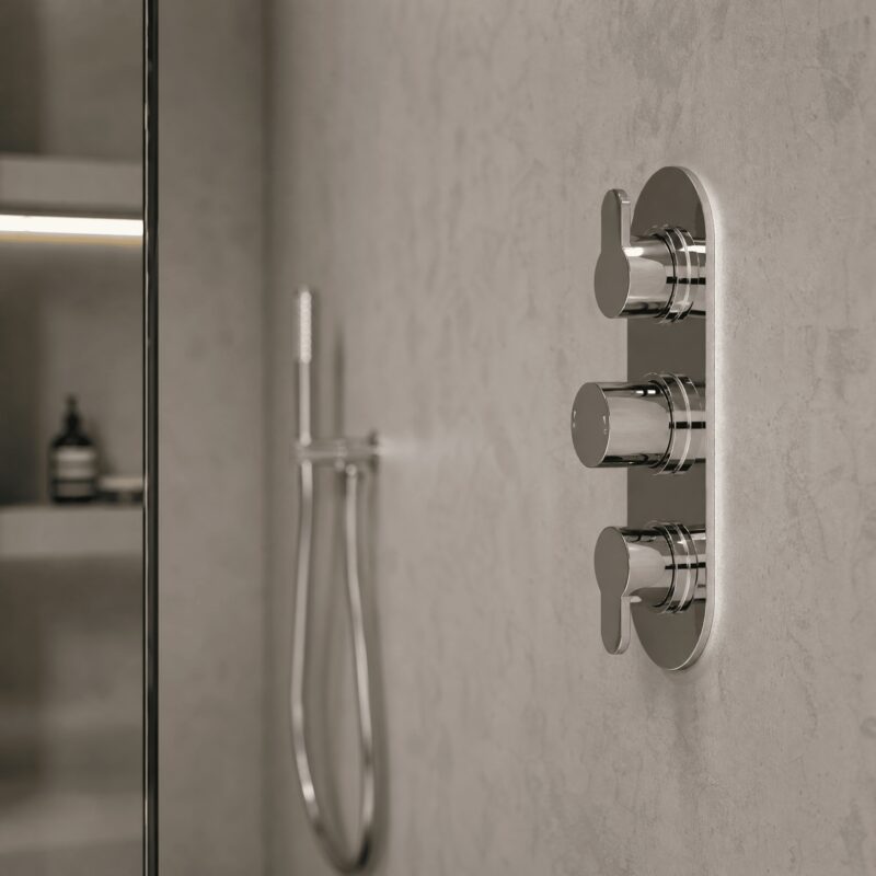 Nuie Arvan Chrome Triple Thermostatic Shower Valve with Diverter
