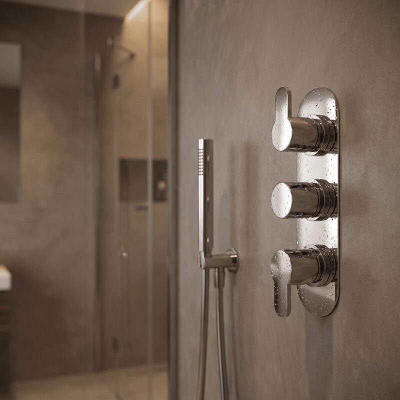 Nuie Arvan Chrome Triple Thermostatic Shower Valve with Diverter