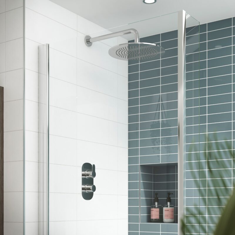 Nuie Arvan Chrome Twin Thermostatic Shower Valve with Diverter