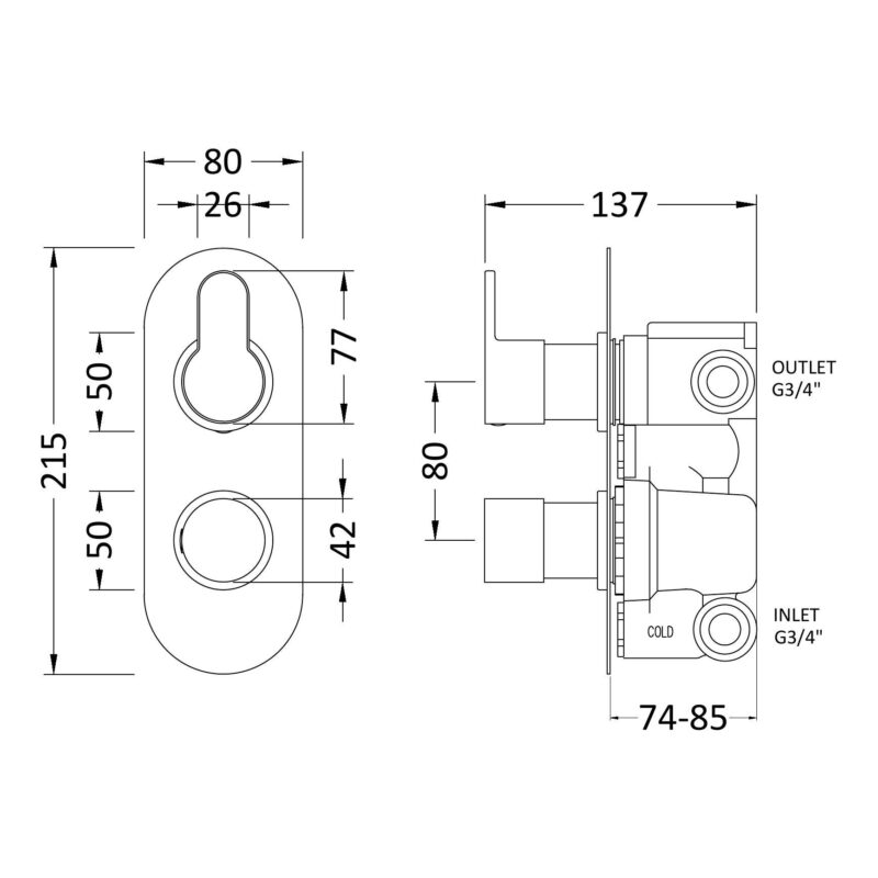 Nuie Arvan Chrome Concealed Thermostatic Twin 3-Way Shower Valve