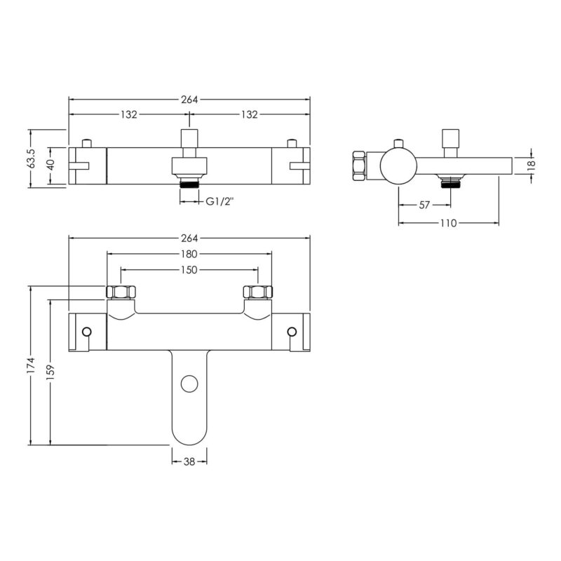 Nuie Binsey Chrome Wall Mounted Bath Shower Mixer