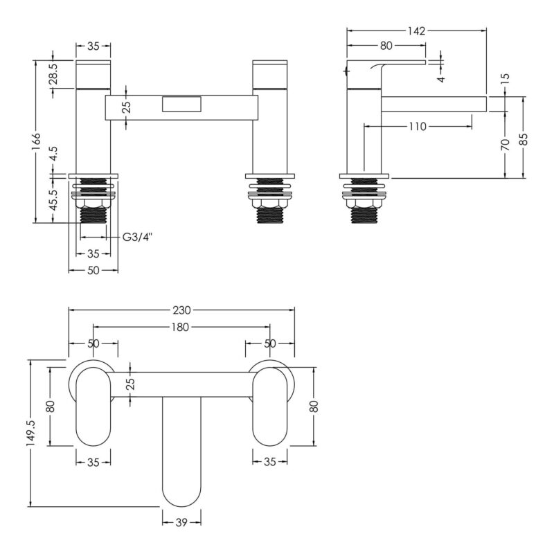 Nuie Binsey Deck Mounted Brushed Bronze Bath Filler