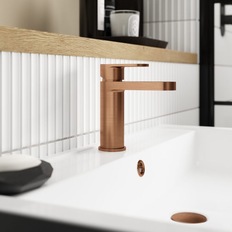 Nuie Binsey Brushed Bronze Mono Basin Mixer with Push Button Waste