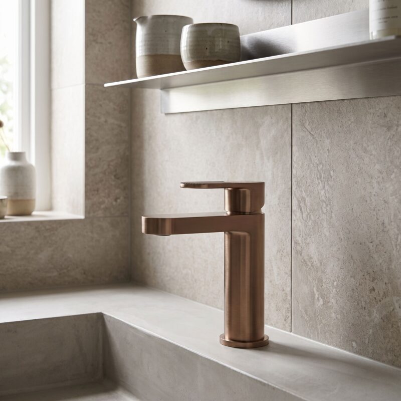 Nuie Cyprus Brushed Bronze Fluted Mono Basin Mixer with Waste