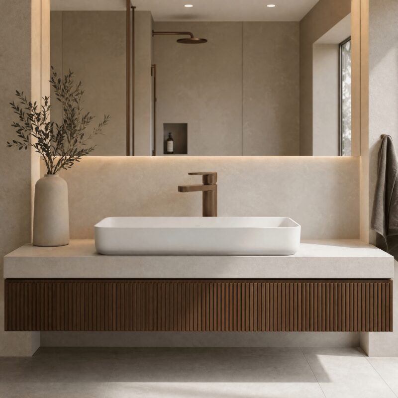Nuie Cyprus Brushed Bronze Fluted Mono Basin Mixer with Waste